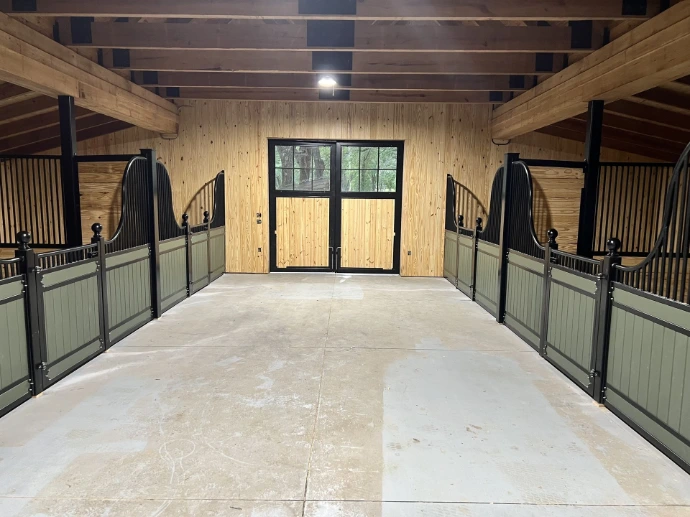 Wickliffe Low Stall Front with Painted Finials and Wood Fill