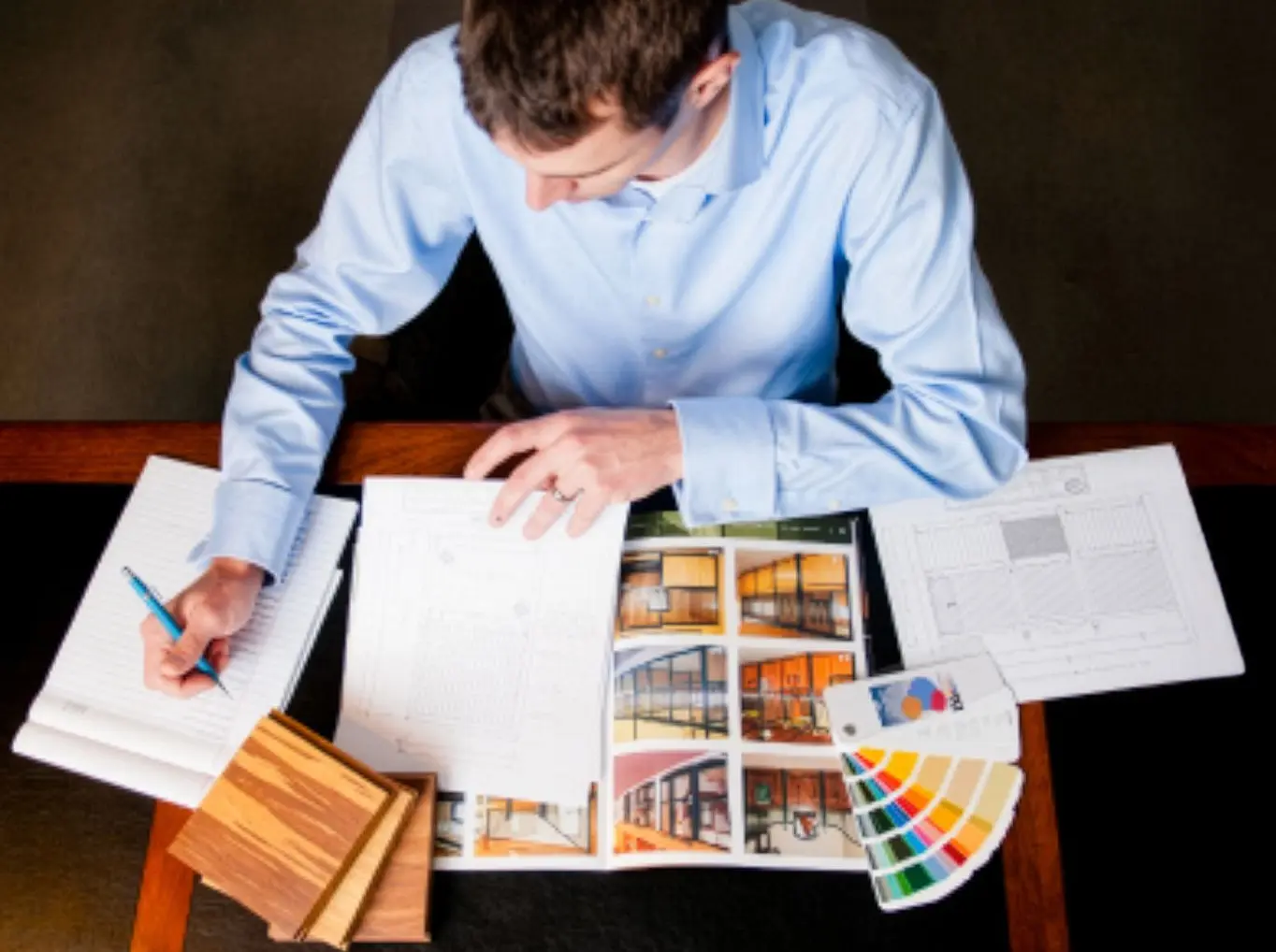 Nick Thornton working with color swatches and materials.