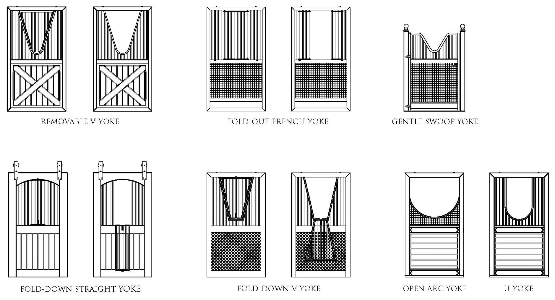 The Lucas Equine Equipment Stall Door Yoke Options
